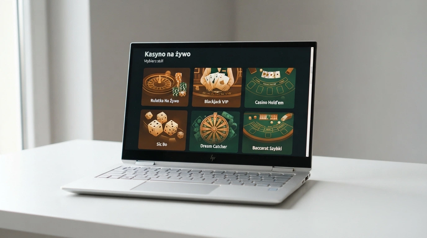 Ekran powitalny sekcji kasyna na żywo Total Casino — widok lobby z miniaturami stołów: ruletka, blackjack, Casino Hold'em.