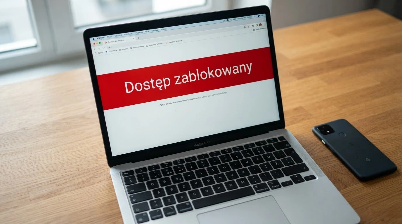 Dokument ustawy o grach hazardowych obok ekranu z komunikatem ostrzegawczym o nielegalnym hazardzie