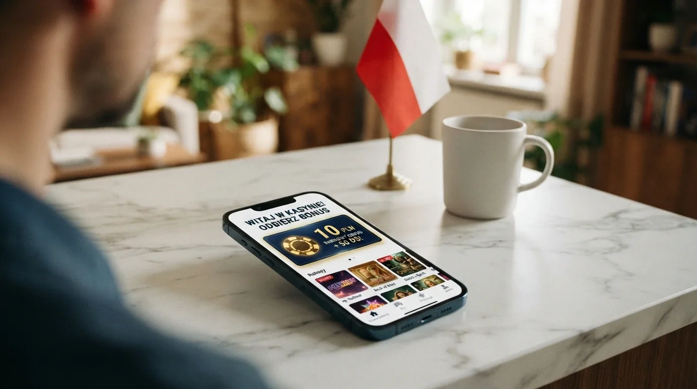 Logo Total Casino na tle polskiej flagi — jedyne legalne kasyno online w Polsce