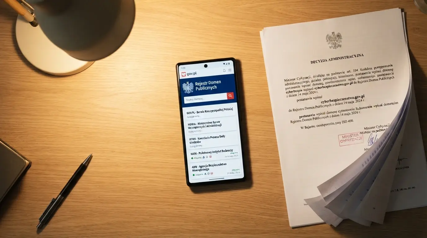 Ekran telefonu z otwartą stroną Rejestru Domen hazard.mf.gov.pl i logo Total Casino obok dokumentu ustawy o grach hazardowych