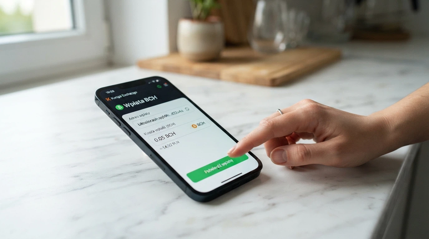 Ekran depozytu w kasynie online pokazujący pole adresu Bitcoin Cash, kwotę w BCH i jej równowartość w PLN
